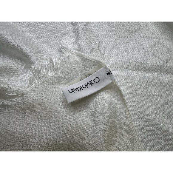 CALVIN KLEIN All Over CK Logo - Pashmina Wrap Scarf - Eggshell / White - Picture 5 of 5